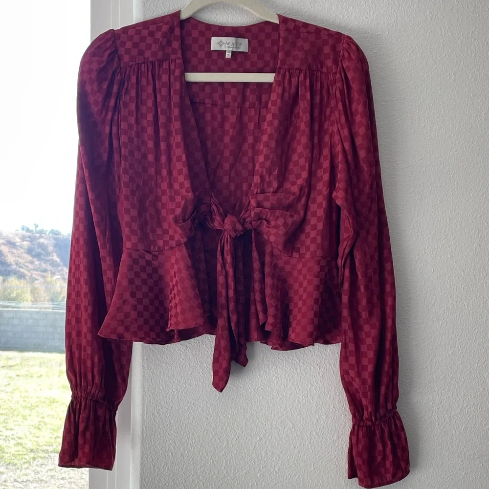 48• WAYF Long Sleeve Peplum Tie Front Blouse XS - Picture 6 of 10